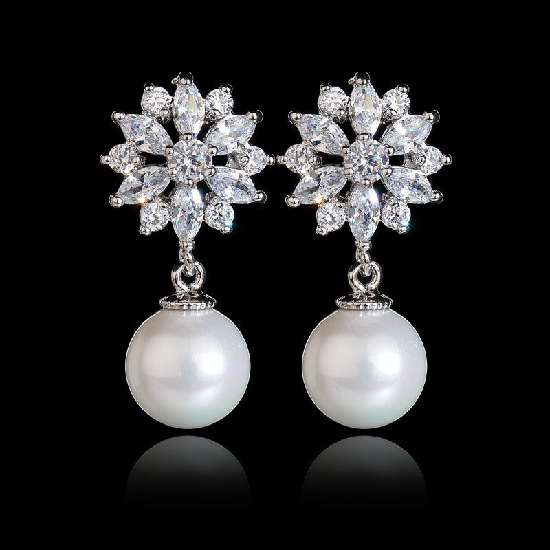 Popular Sunflower Brick Ear Studs, Pearl Earrings, Women's Fashion Earrings