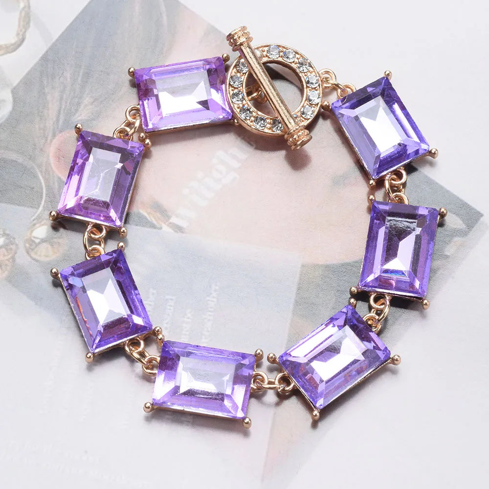 New Purple Yellow Blue Glass Crystal Bracelets Women Charm Jewelry Luxury Boho Ethnic Statement Bracelet Female