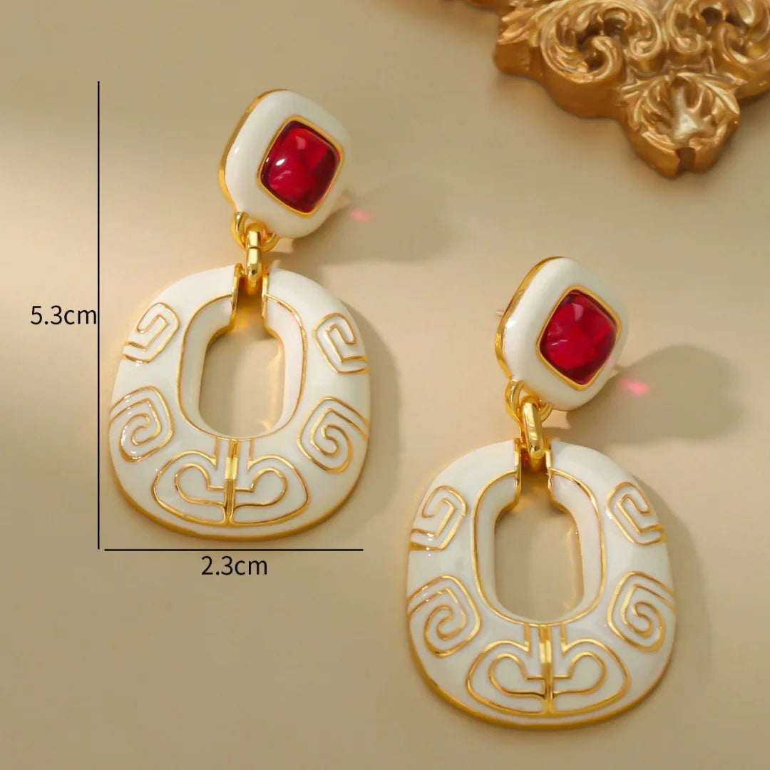 French retro earrings Light luxury fashion ear studs enamel craft high-end women's earrings