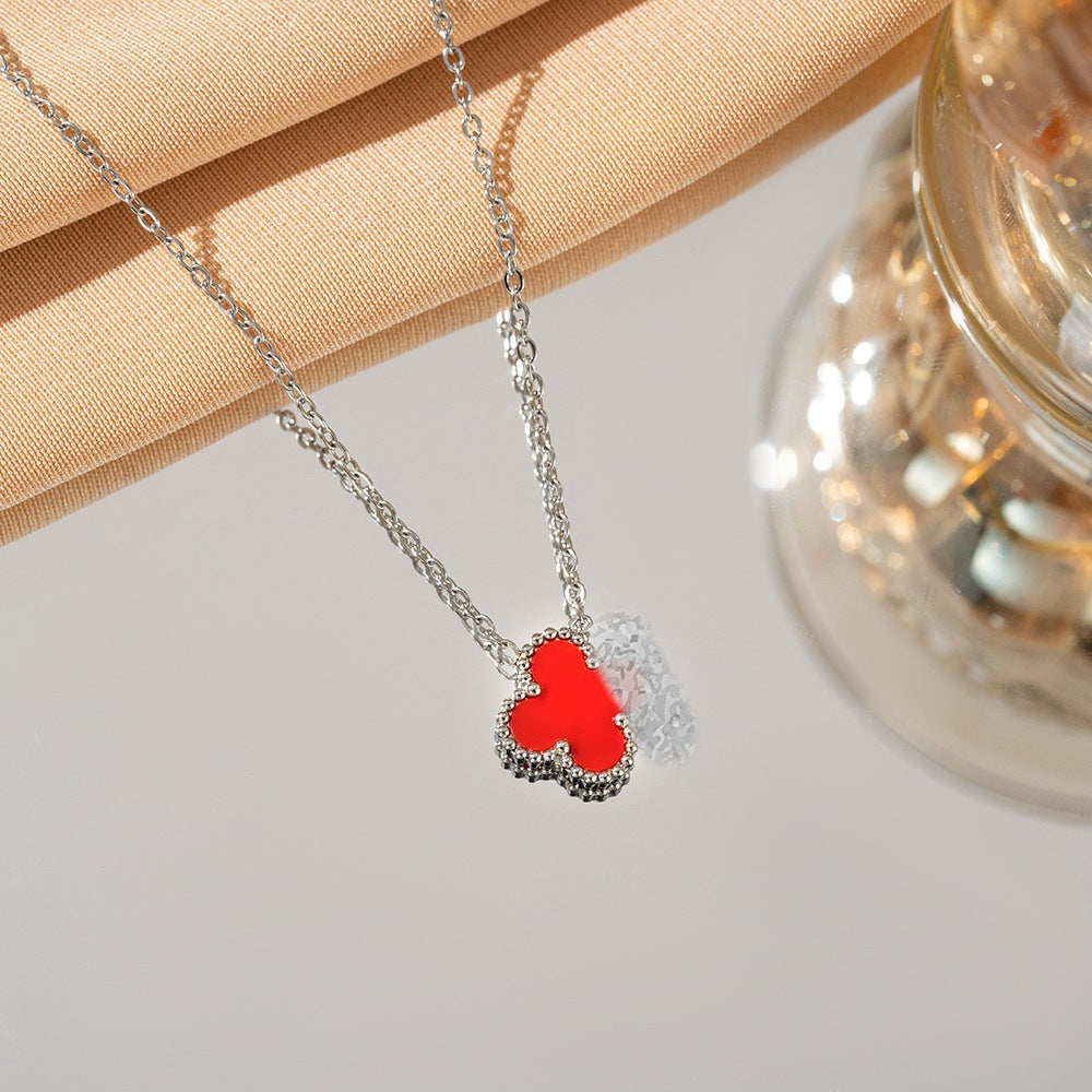Lucky Clover Necklace Pendant Titanium Steel Double sided Beimu Clavicle Jewelry