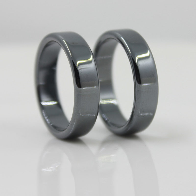 Fashion Jewelry Grade AAA Quality smooth 6 mm Width Flat Hematite Rings (1 Pair)