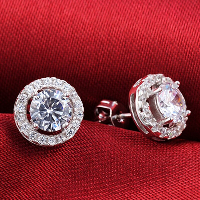 Fashion Luxury 925 Sterling Silver 6mm Small Zircon Stud Earing Earrings for women christmas gift korean jewelry E232