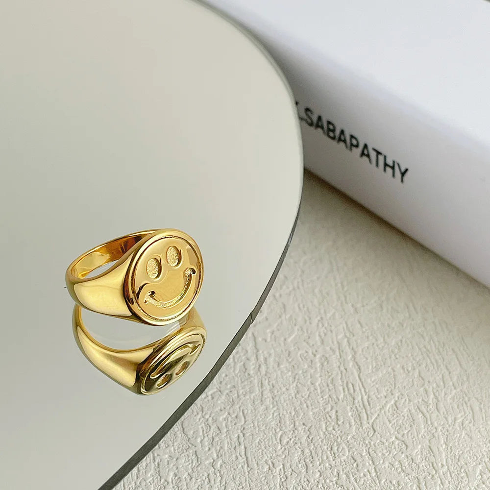 Vintage Smiling Face Rings For Women Stainless Steel Fashion Jewelry Gold Color Ring  Halloween
