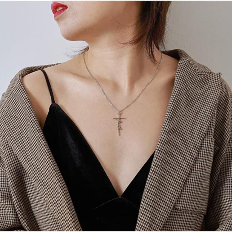 Ins Style Faith Letter Alloy Pendant Women's Choker Necklace Short Necklace for Women