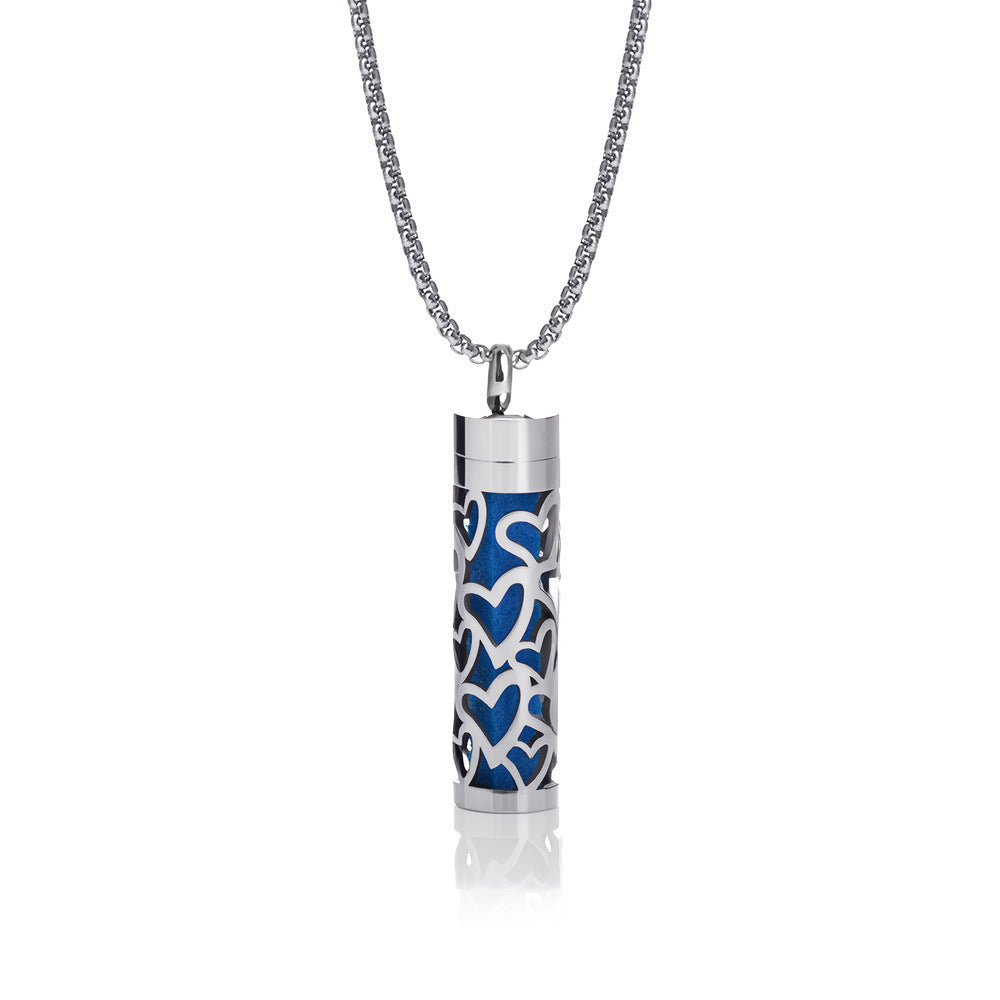 Cylindrical Heart-shaped Diffuser Pendant Necklace with Essential Oil, Stainless Steel Necklace for Men and Women, Titanium Steel Pendant