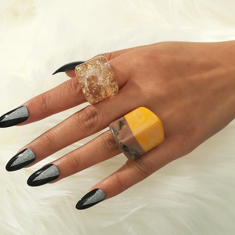 Trend Korea White Green Rings Set For Women Finger Jewelry Acrylic Resin Travel Rings Vintage Fashion Girls Birthday Gifts