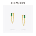 ENFASHION Green Stone Drop Earrings For Women Gold Color Stainless Steel Brincos Chain Dangle Earings Fashion Jewelry 2020 E1194