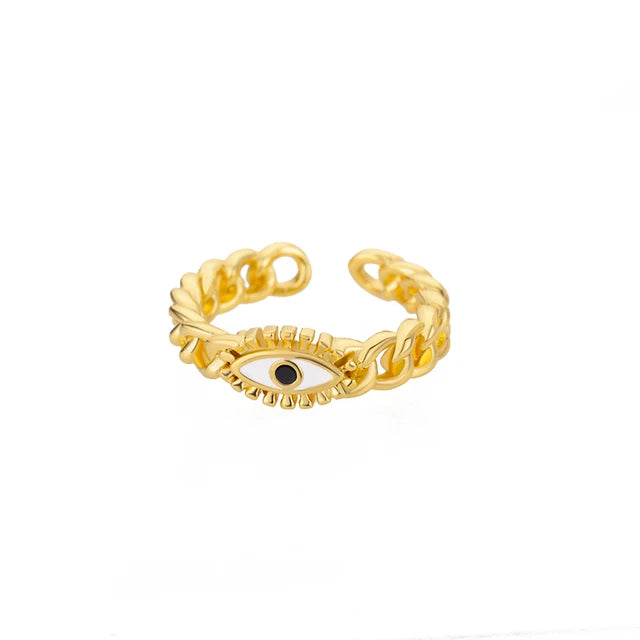 Turkish Zircon Evil Eye Rings For Women Open Adjustbale Gold Plated Stainless Steel Ring Couple Rings Wedding Jewelry Bague