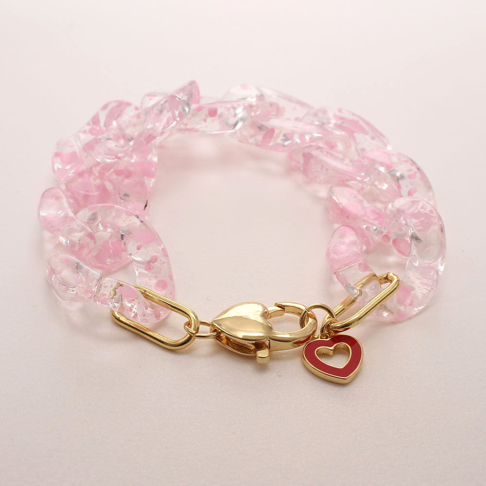 Colorful Resin Zircon Heart Bracelets Vintage Style Exaggerated Women Girls Fashion Bracelet Bangles Luxury Jewelry