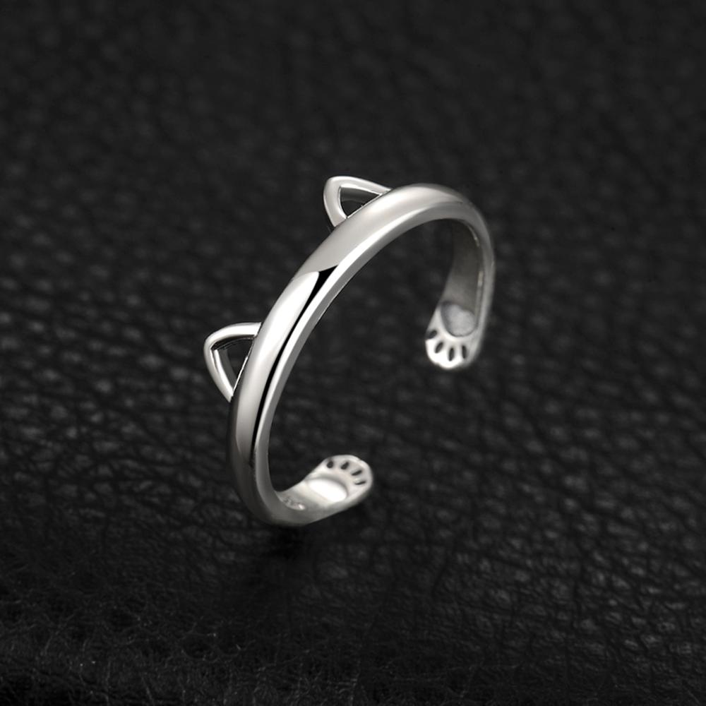 JewelryPalace Lovely Cat Ear Adjustable Open Ring Silver Rings for Women Jewelry Making Fashion Jewelry Gifts