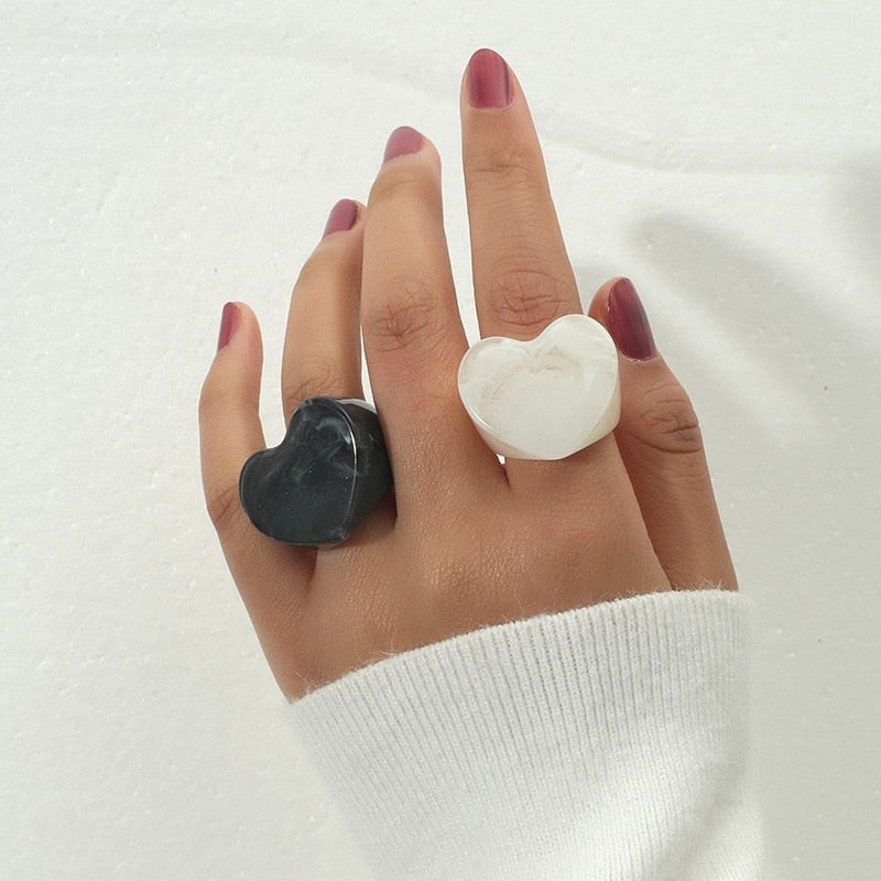 Trend Korea White Green Rings Set For Women Finger Jewelry Acrylic Resin Travel Rings Vintage Fashion Girls Birthday Gifts