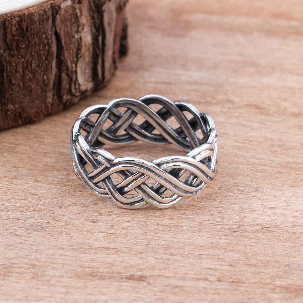 Solid 925 Sterling Silver Female Rings With 7mm Wide Lace Weaving Engagement Rings