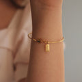 Super Minimal Stainless Steel Engraved Lucky Square Plate Charm Magnet Gold Bangle Bracelets for Girl Ladies Jewelry Gift