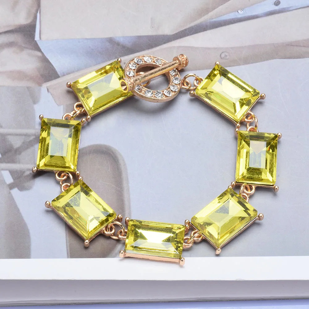 New Purple Yellow Blue Glass Crystal Bracelets Women Charm Jewelry Luxury Boho Ethnic Statement Bracelet Female