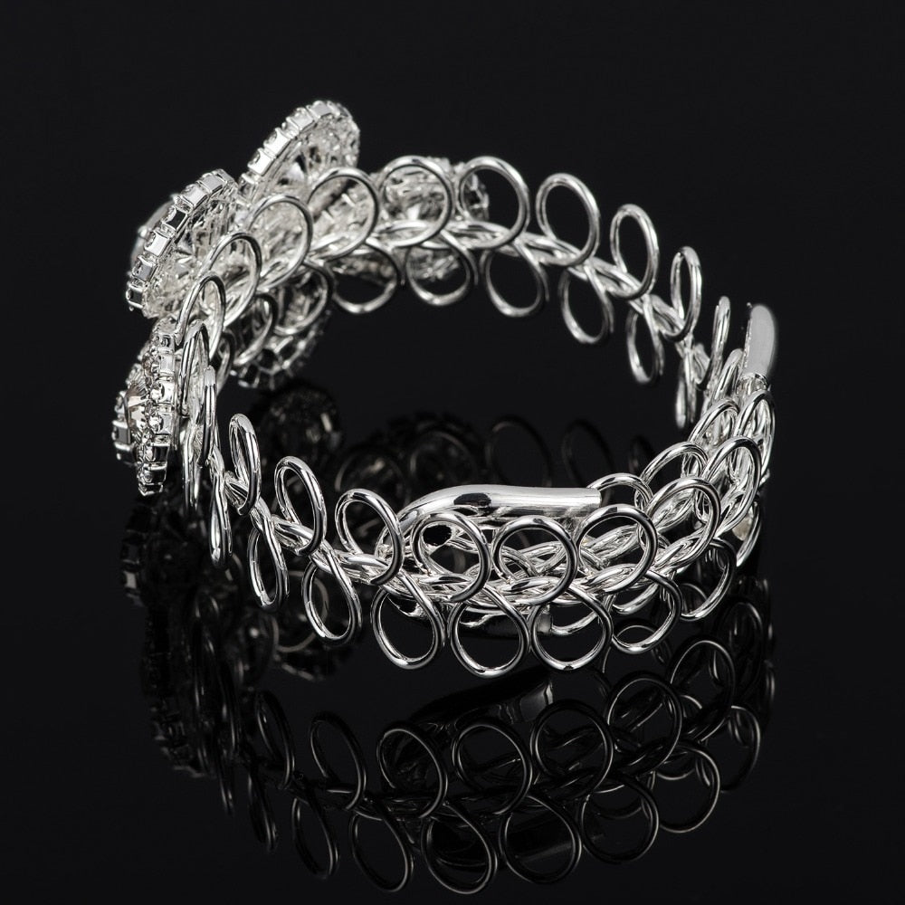 Handmade Silver Gold Color Rhinestone Chain Bracelets &Bangles Crystal Wedding Femme Flower Bride Birthday Gifts