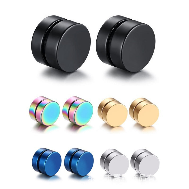 Men's Magnetic Disc Earrings, Punk Fake Ear Studs Jewelry
