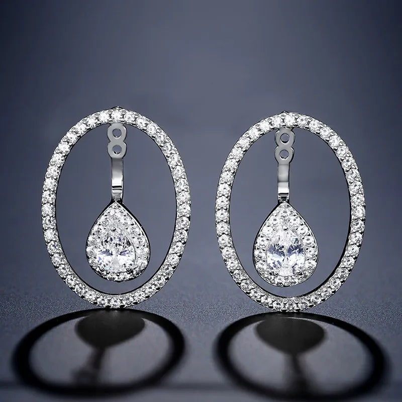 Round Cutout Design Zircon Water Drop Earrings for Women Elegant Bridal Earing Fashion Geometric Wedding Jewelry