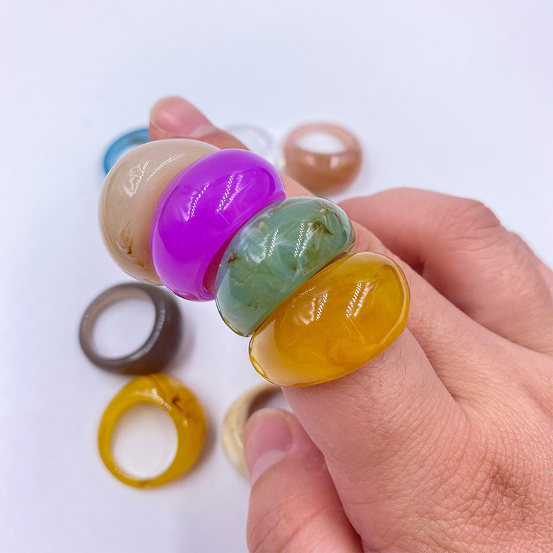 Rings 12 Piece Acrylic Colorful Thick Dome Spring Summer Fashion Rings