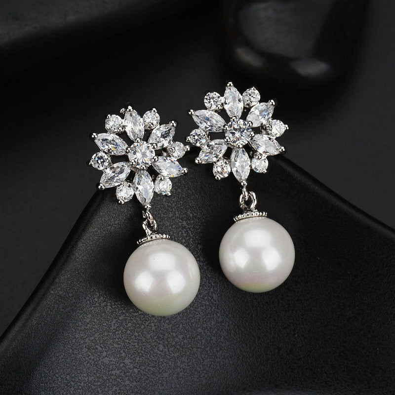Popular Sunflower Brick Ear Studs, Pearl Earrings, Women's Fashion Earrings