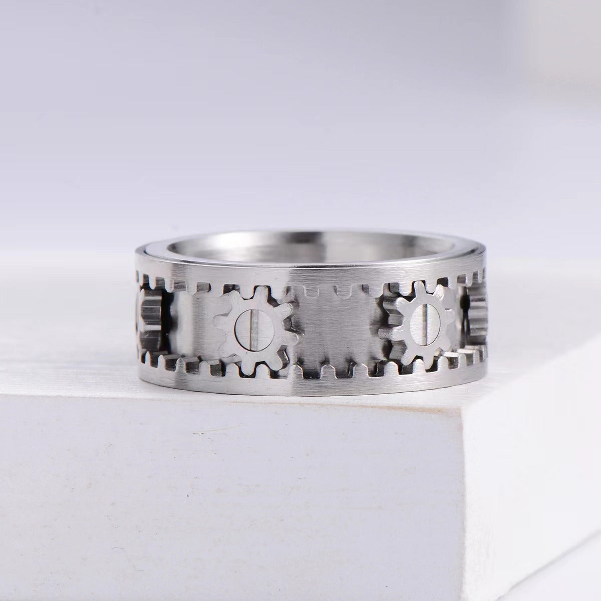Time to Run Men's and Women's Stainless Steel Gear Rings