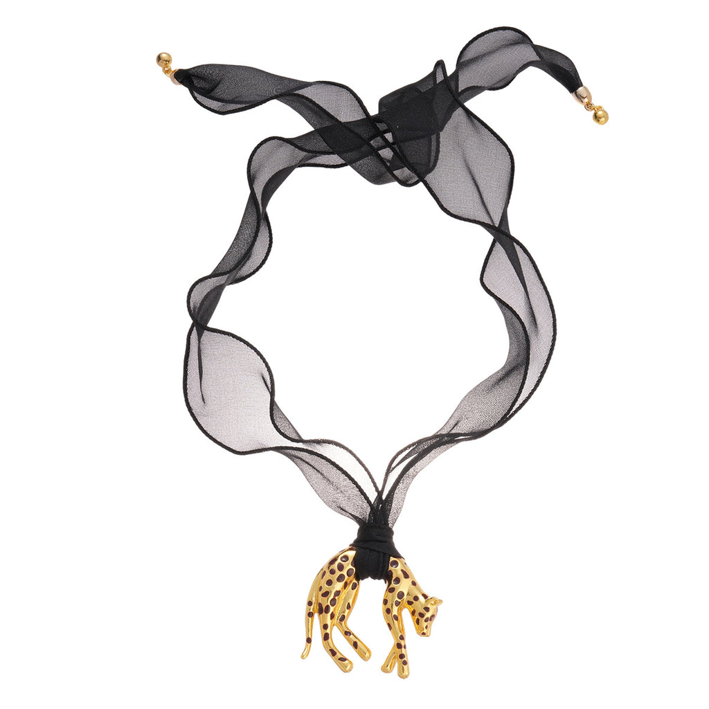 Mesh dripping oil leopard pendant sweater chain