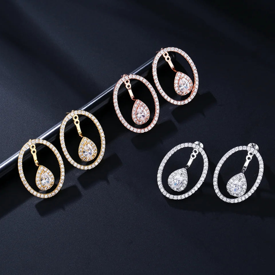 Round Cutout Design Zircon Water Drop Earrings for Women Elegant Bridal Earing Fashion Geometric Wedding Jewelry