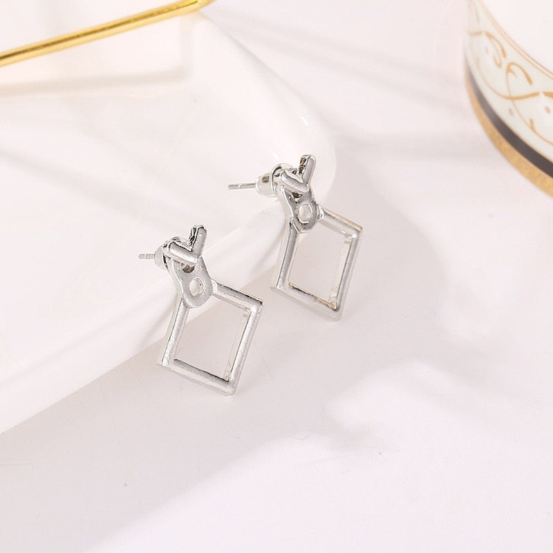 Creative Triangle Square Stud Earrings For Women Trendy Simple Minimalist Gold Color Geometric Metal Earing Jewelry Accessories