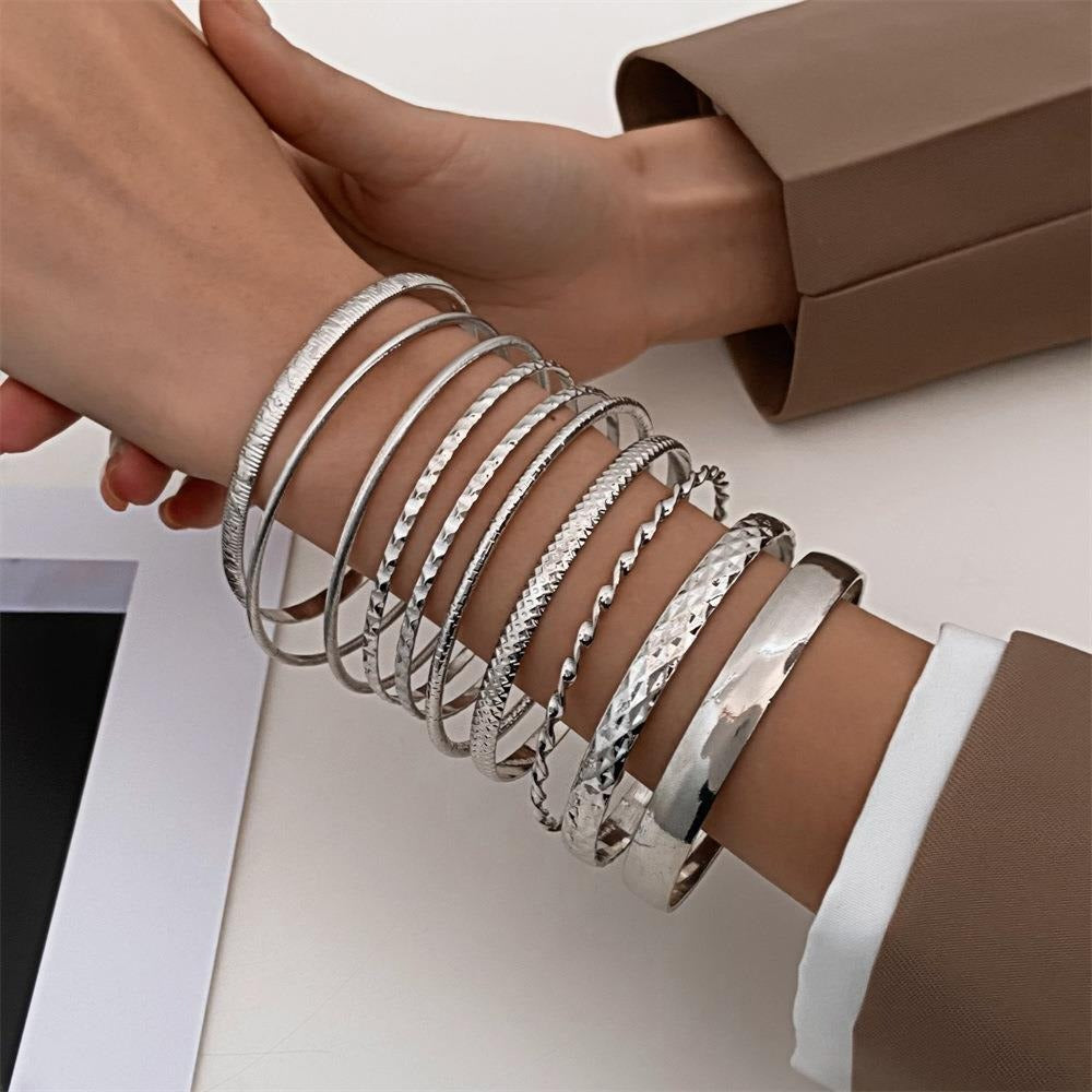 Hot selling bracelets, fashionable and exaggerated Bohemian feng shui ripple glossy overlay bracelet set of ten pieces