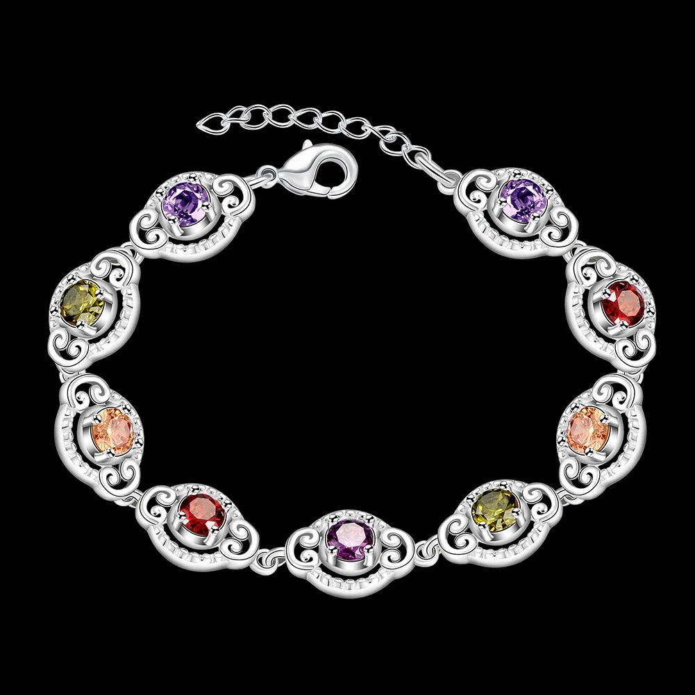 Pretty Colorful Multi Colors Bracelets 925 Sterling Silver With Extender Woman Lady Bracelet Bangle Jewelry Top Sell